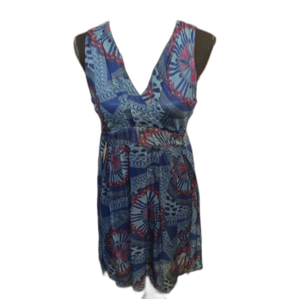 Paper Plane London Blue Sleeveless V neck Dress Size L/XL Silky